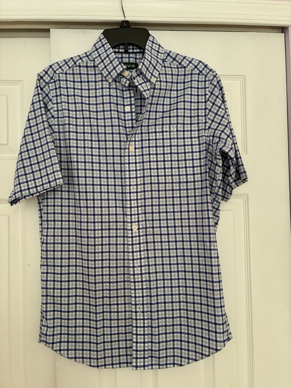 Orvis Blue and White Plaid Short-Sleeve Button-Down Shirt